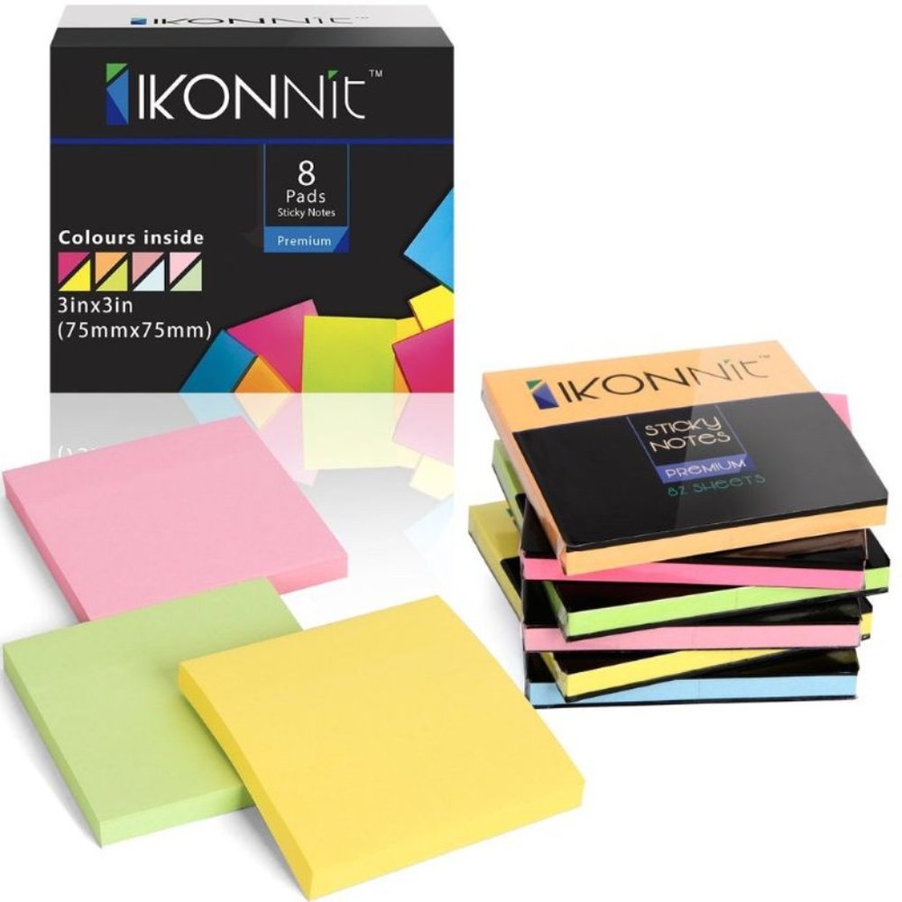 8 Pack 3"x3" Bright Color Self-Stick Sticky Notes